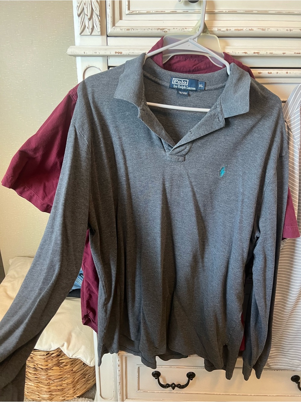 Polo by Ralph Lauren Gray Long Sleeve Polo with Teal Pony